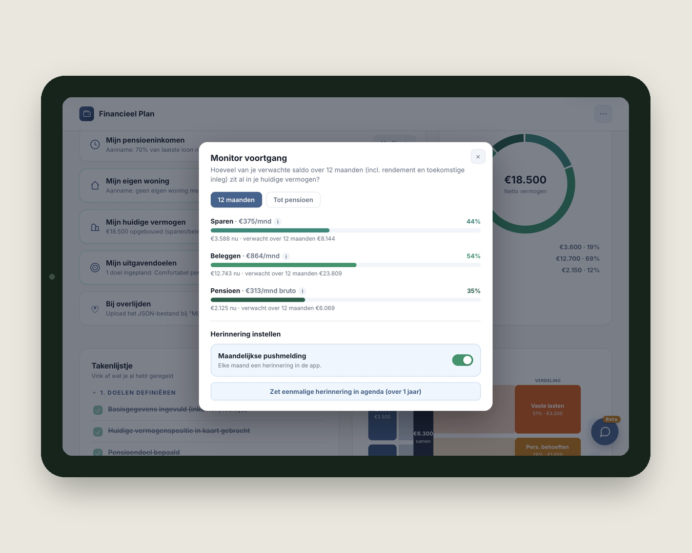 Financieel Plan op tablet: monitor voortgang